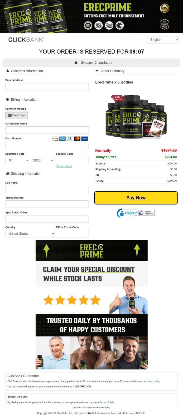 ErecPrime Secured Checkout form